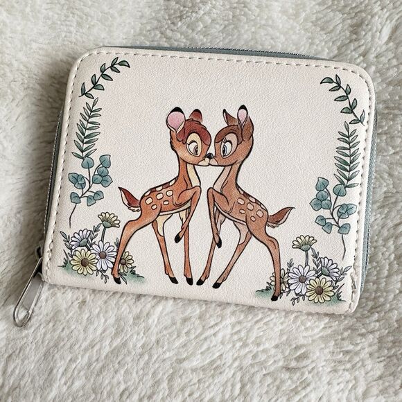 Loungefly Disney Zipper Wallet Bambi In Love Faline Green Beige 5” Cardholder - Picture 1 of 4